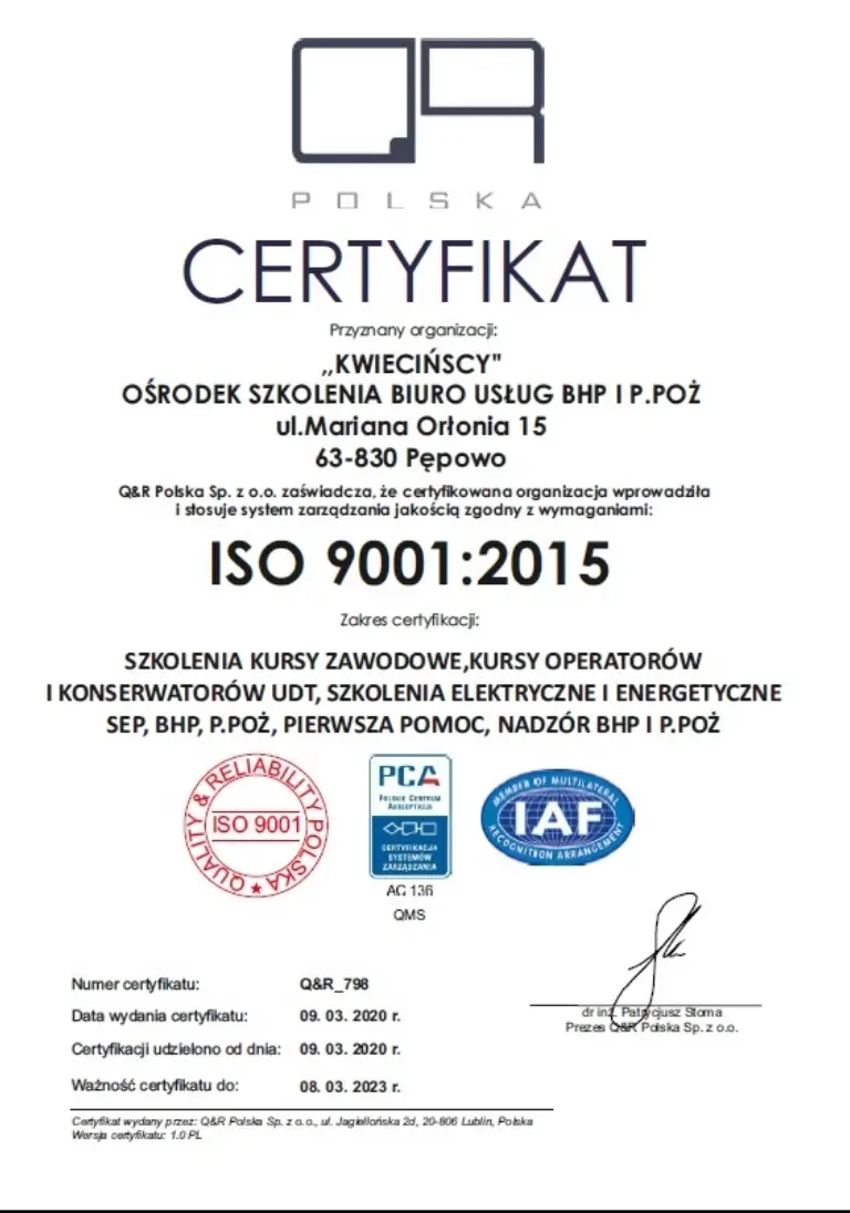 certyfikat Polska