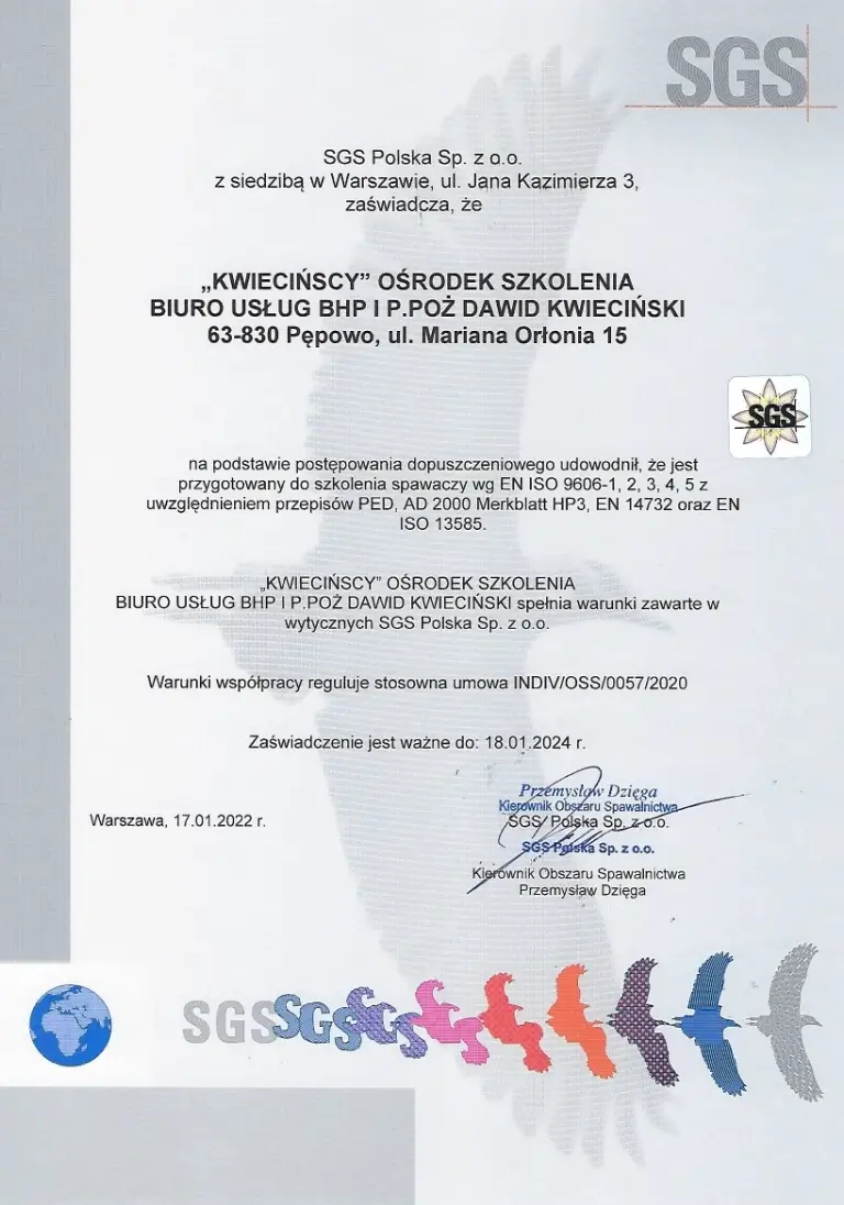 certyfikat SGS